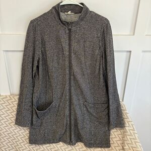 Eileen Fisher Cozy Hemp & Organic Cotton Microstripe Full Zip Jacket Grey Medium